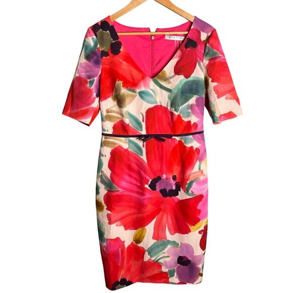 Trina Turk Midcentury Floral Sheath Dress Red Size 8 - Picture 3 of 5